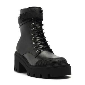 238$ Schutz Sarah Round Toe Lace Up Ankle Booties Women's Size 6 US Black